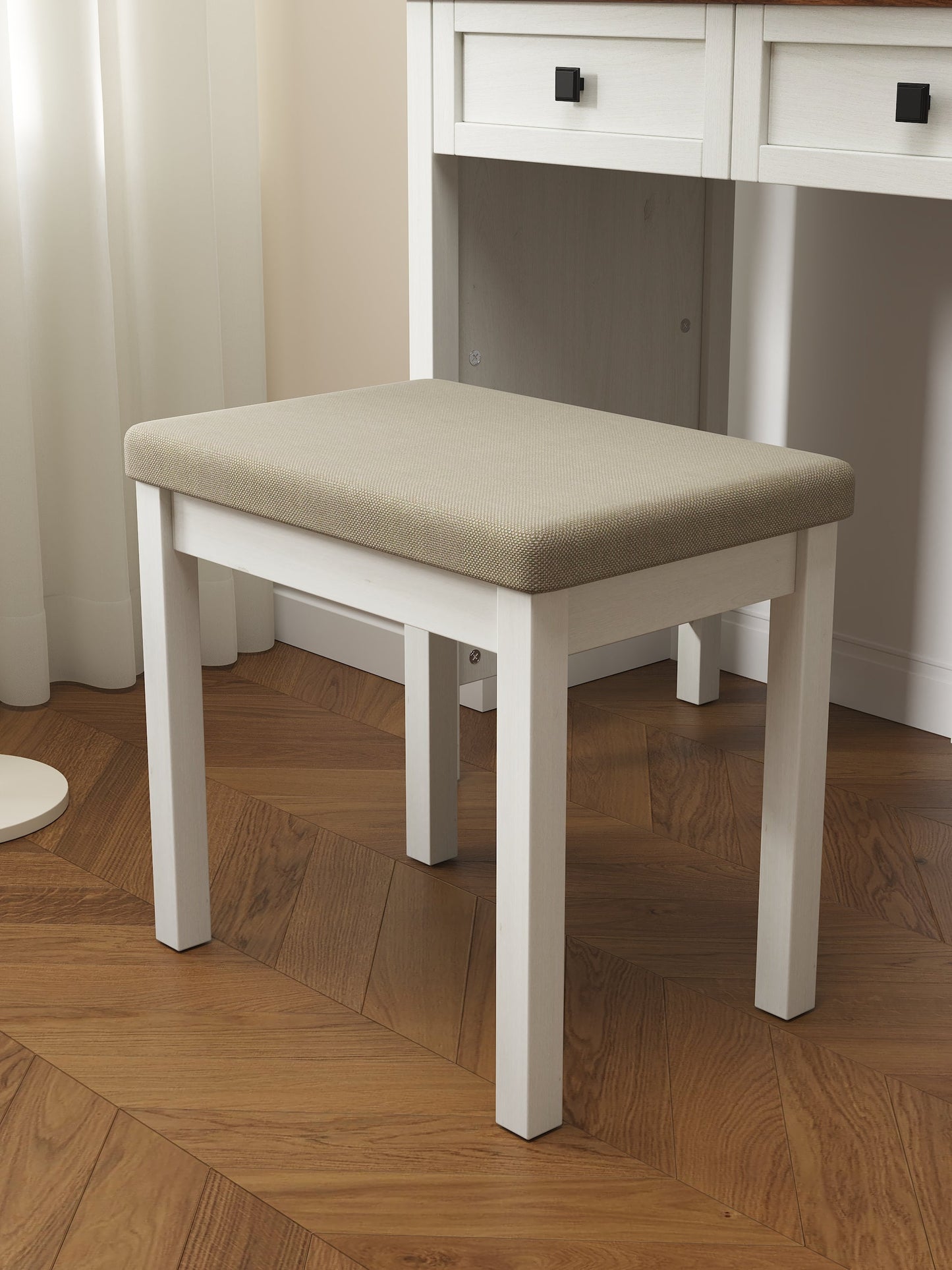 46.5-inch dressing table with adjustable LED lighting mirror and charging station, equipped with soft cushioned stool - Korvel