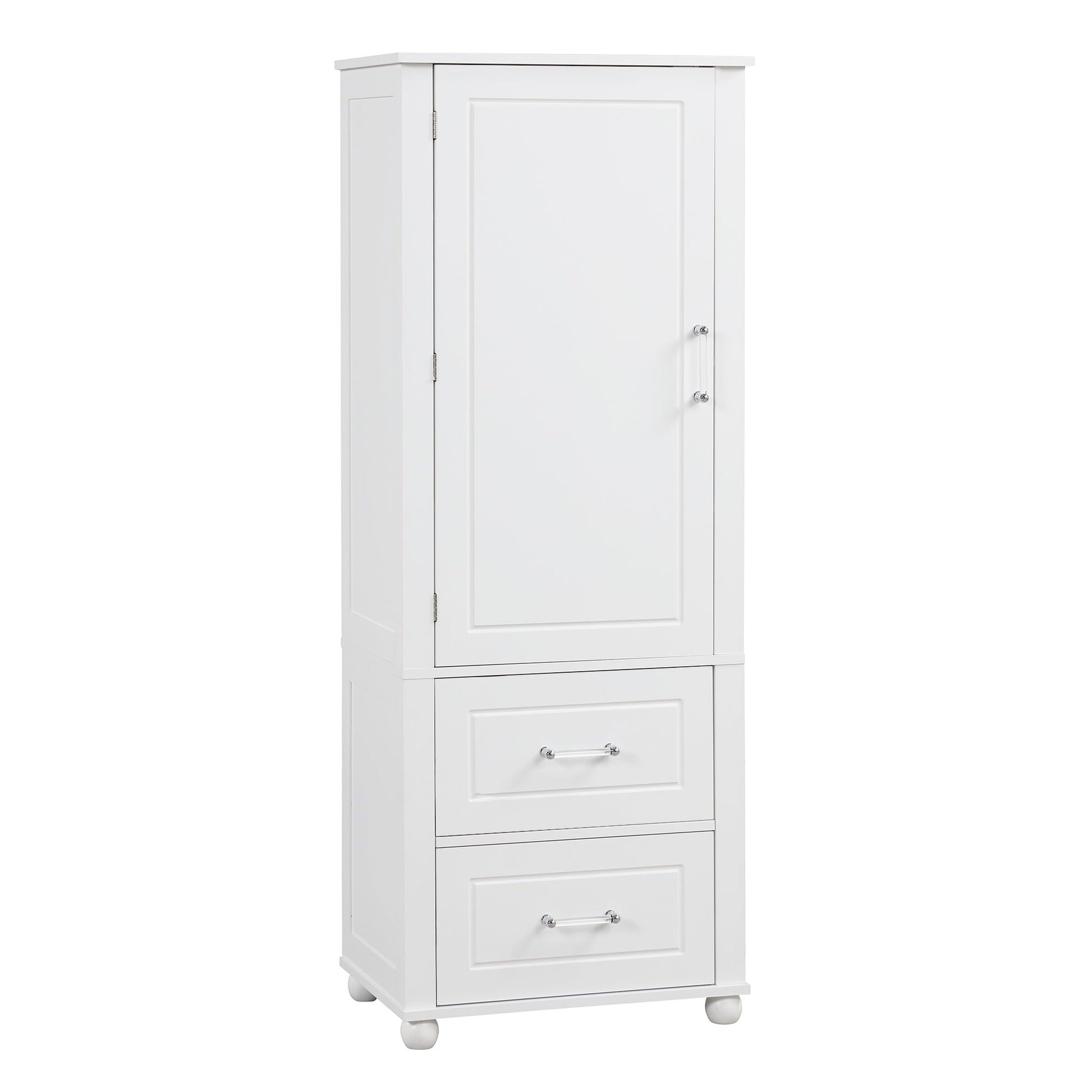 Tall bathroom storage cabinet with two drawers and adjustable shelves for independent storage - Korvel