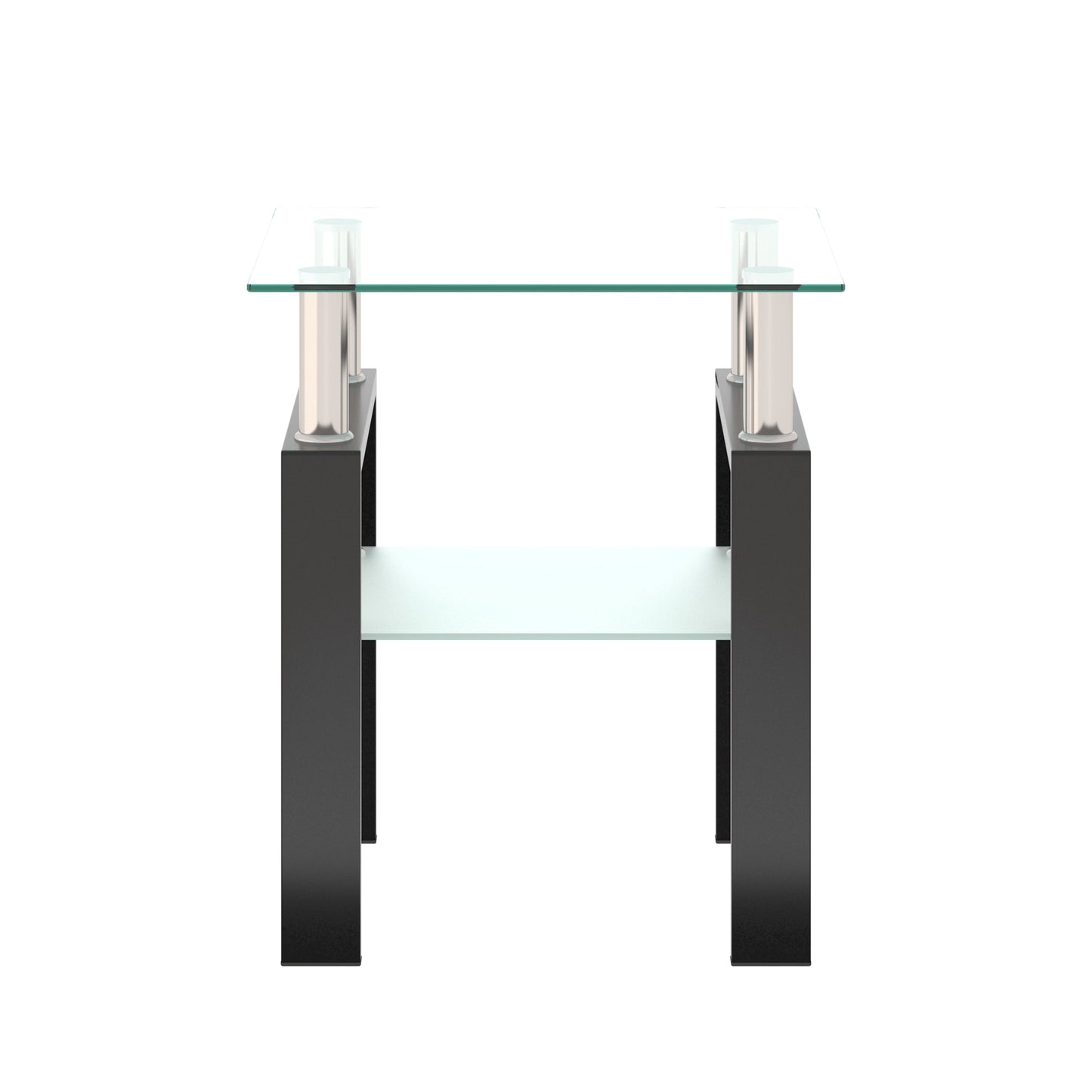 1-Piece Modern Tempered Glass Tea Table Coffee Table End Table, Square Table for Living Room, Transparent/Black - Korvel