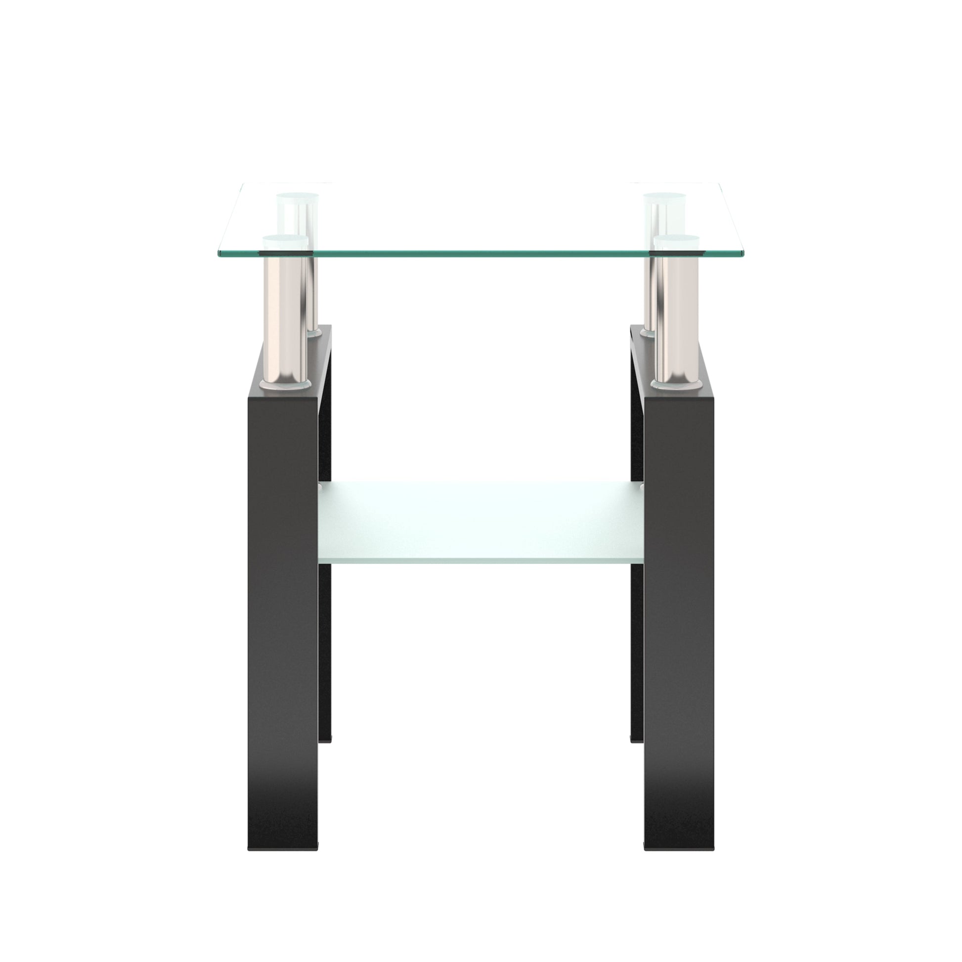 1-Piece Modern Tempered Glass Tea Table Coffee Table End Table, Square Table for Living Room, Transparent/Black - Korvel