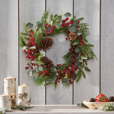 22" Berry, Eucalyptus, and Pinecone Wreath