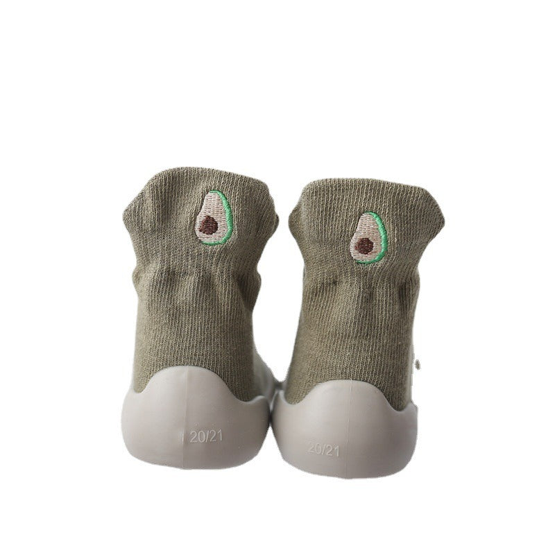 Autumn New Soft Sole Baby Walking Shoes Knitted Embroidered Baby Floor Socks Shoes Avocado Children's Socks - Korvel