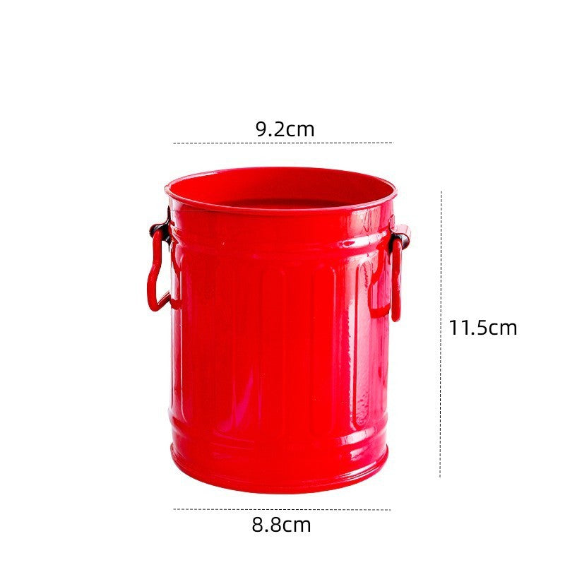 Cylindrical wrought iron pen holder DIY creative desktop storage bucket multifunctional stationery pen holder - Korvel