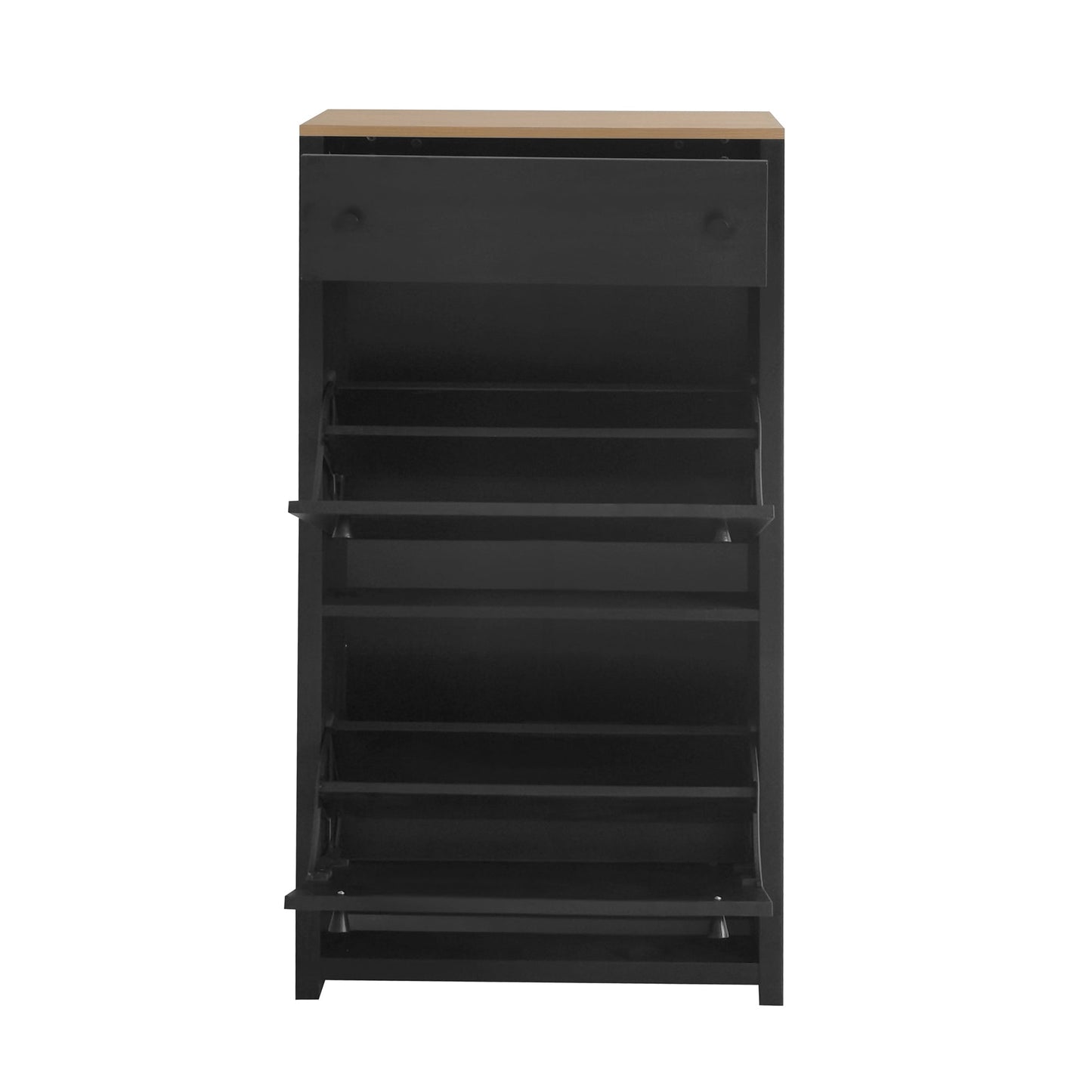 ONTREND Black Shoe Cabinet with 2 Flip Drawers