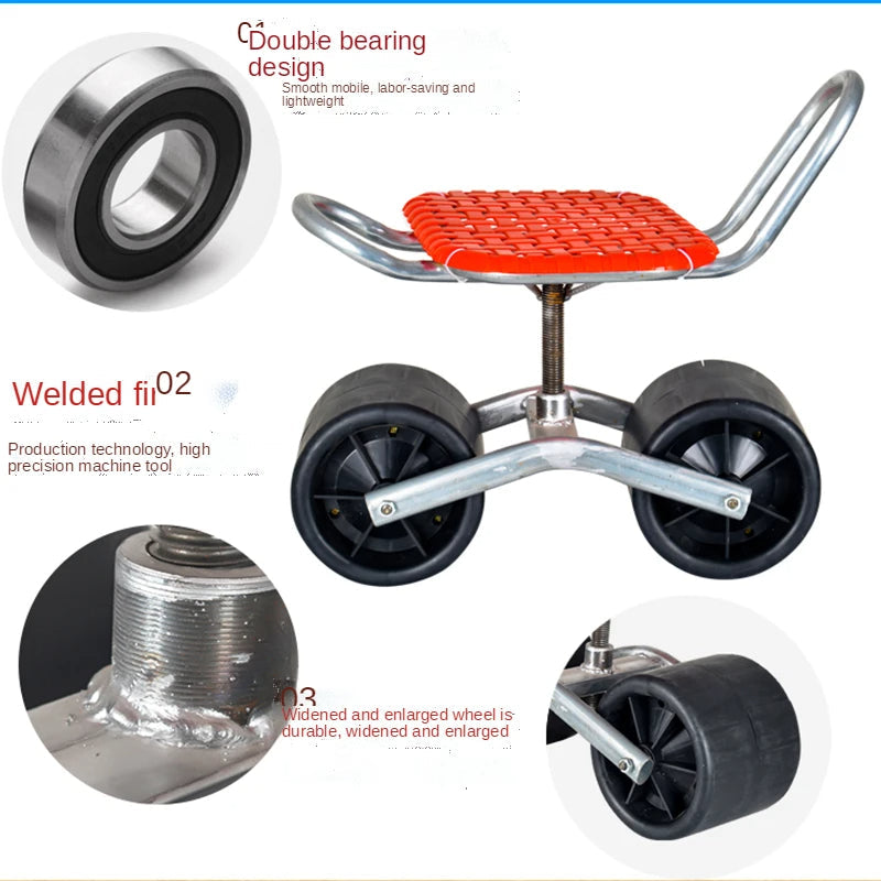Convenient easy rotated agricultural work seat Garden Shed farm Movable tool stool with wheels - Korvel