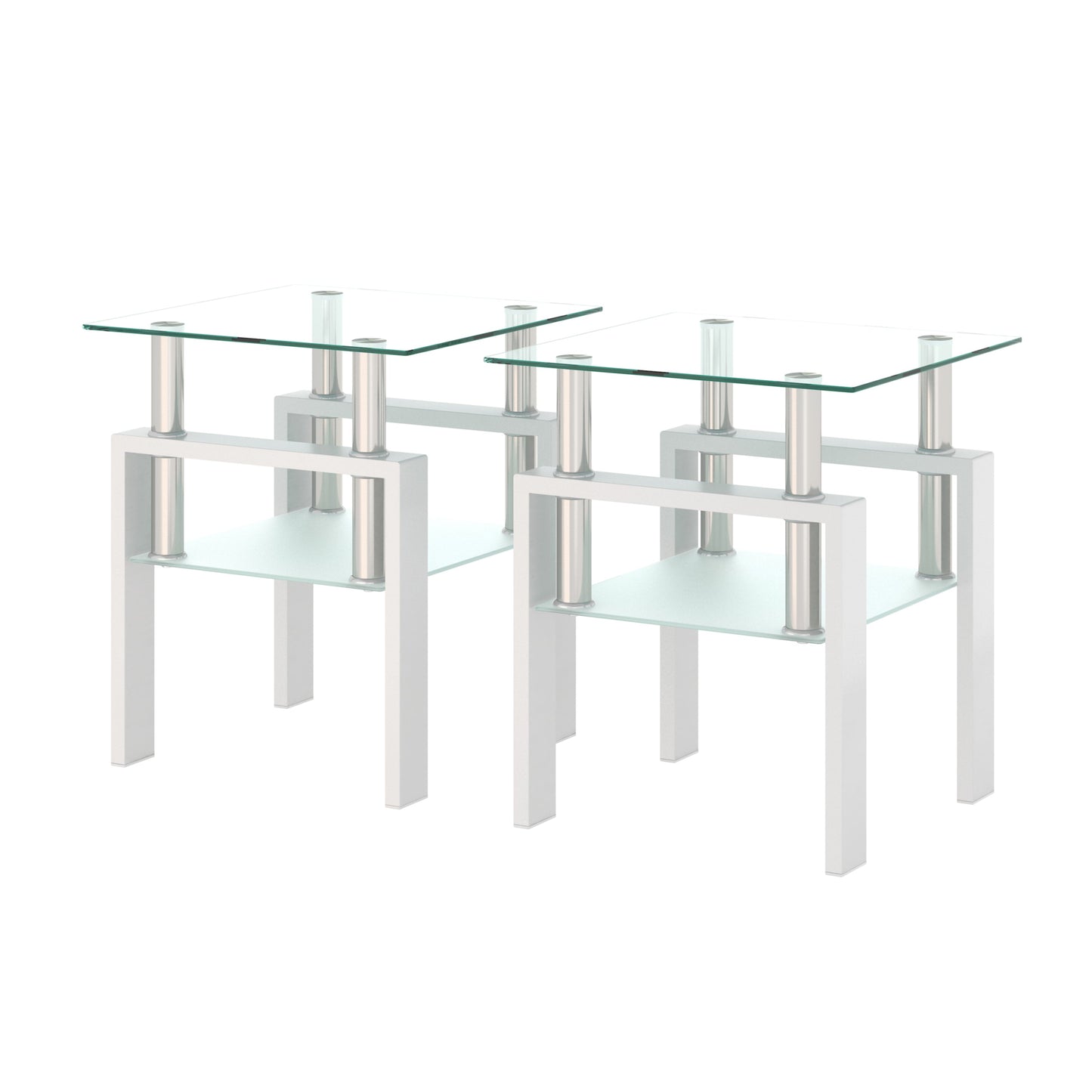 Set of 2 Modern Tempered Glass Coffee Tables