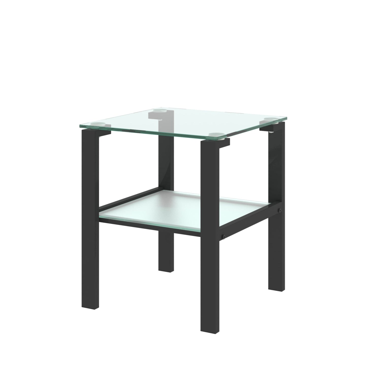 Glass two layer tea table, small round table, bedroom corner table, living room black side table - Korvel