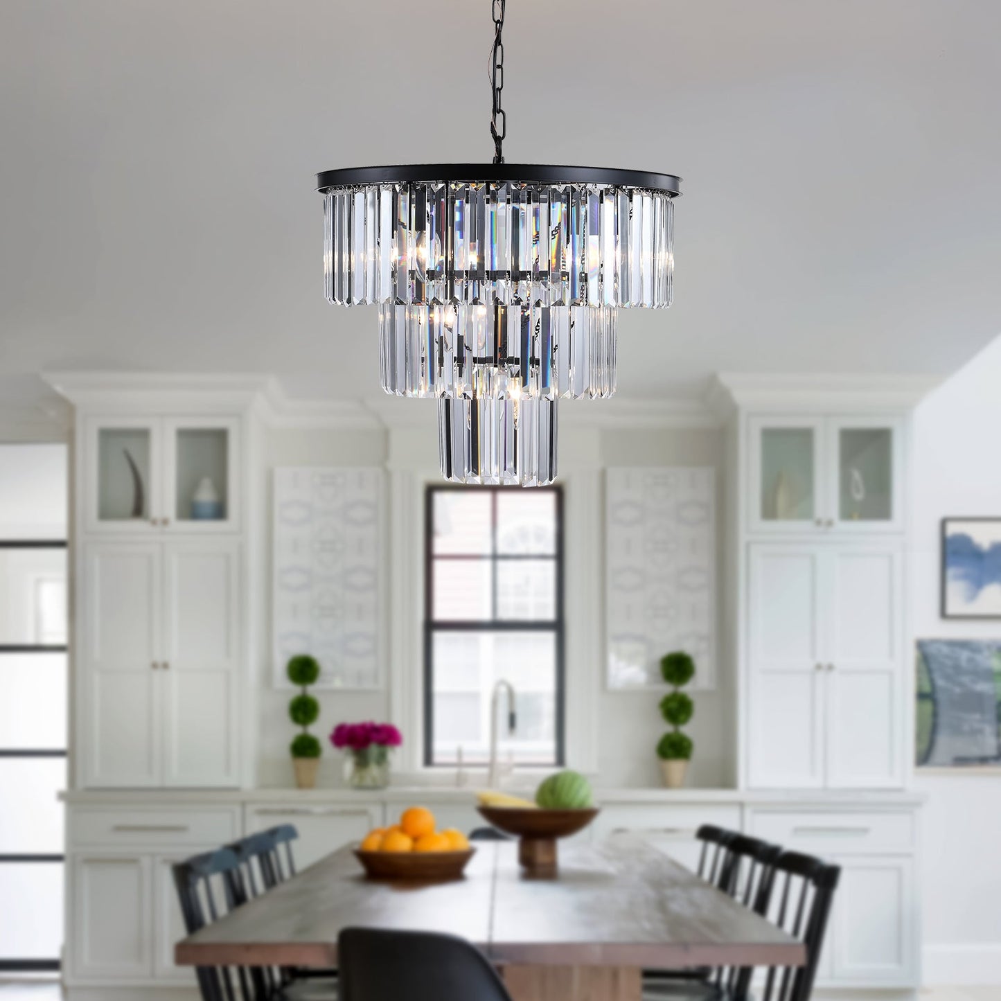 Candelabro de Cristal Negro de Lujo para Espacios Modernos