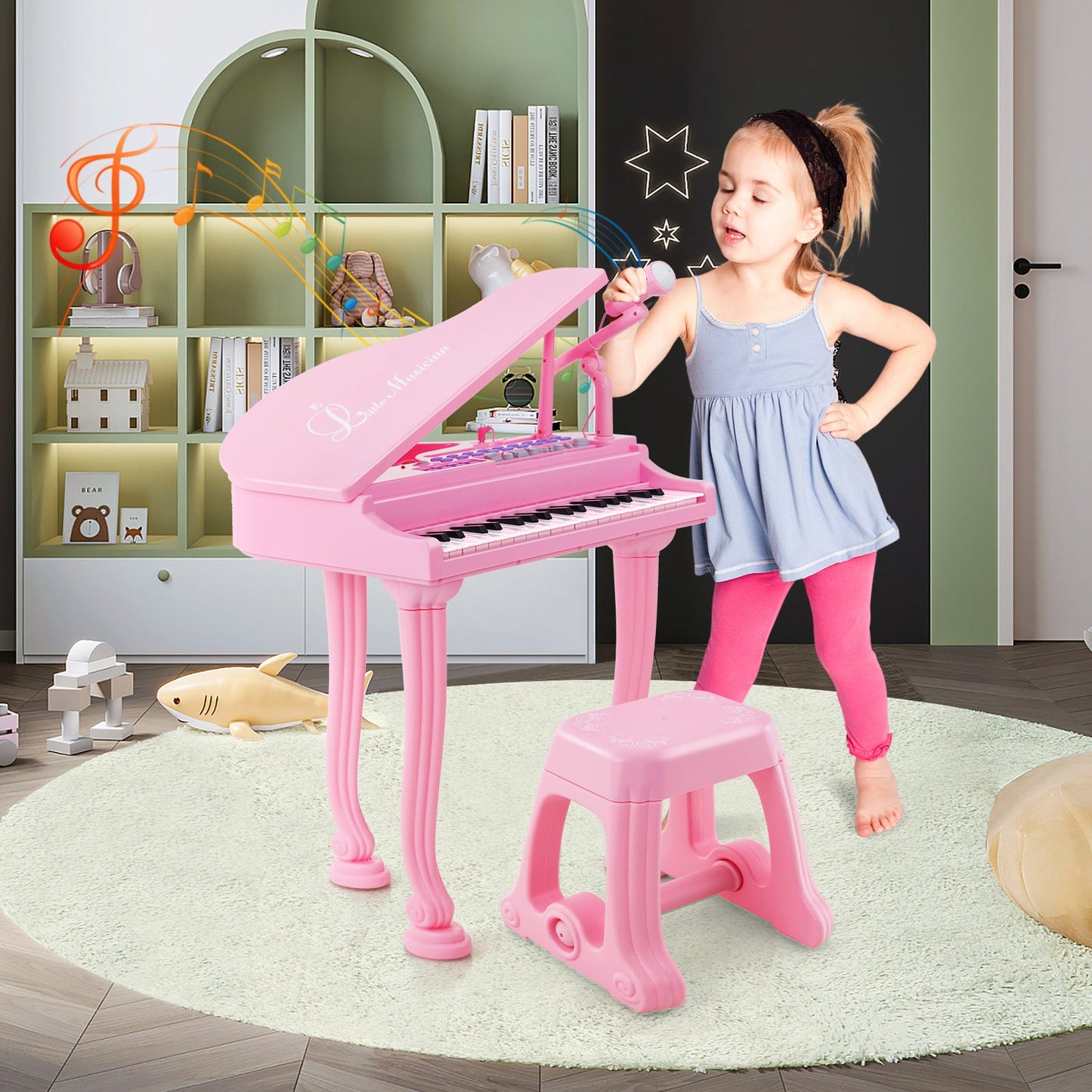 Clavier Piano pour Enfants 37 Touches avec Tabouret - Rose