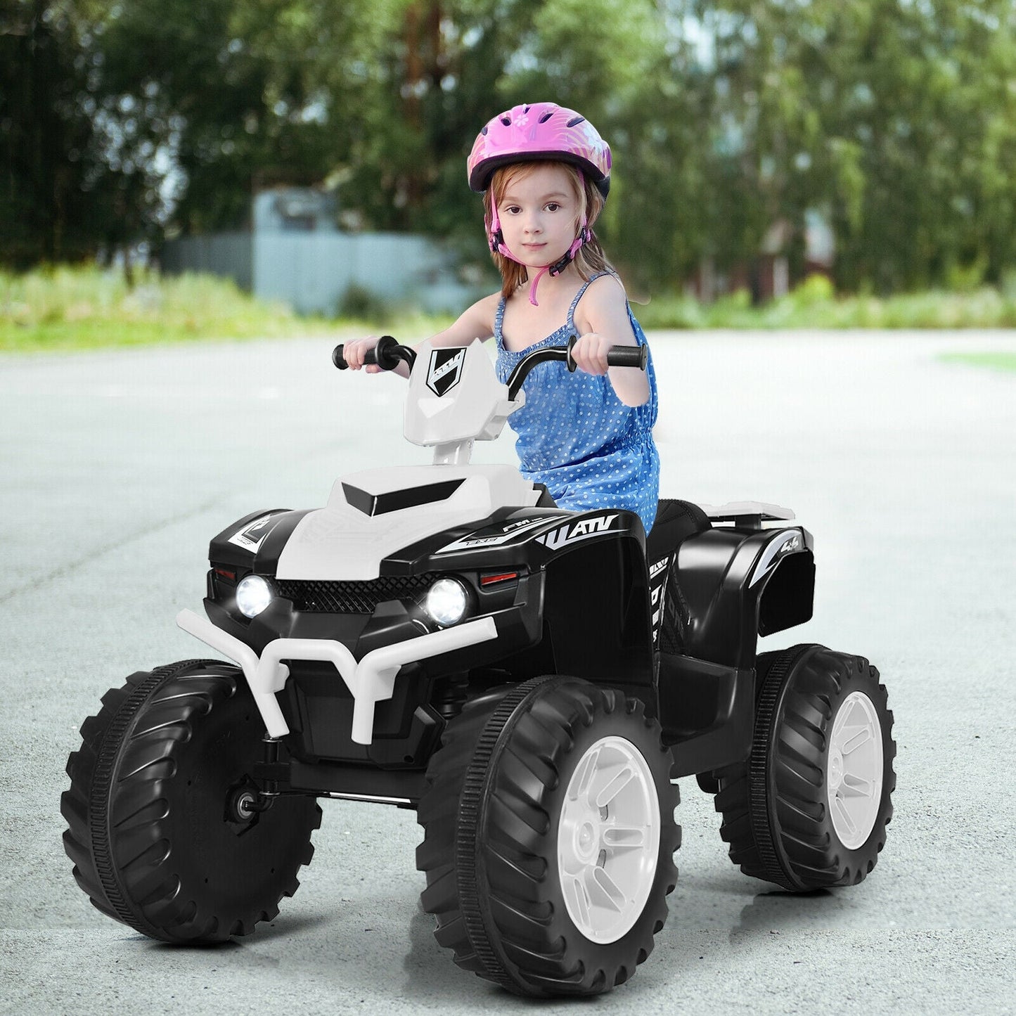 12V Kids Ride-On ATV with LED Lights - White
