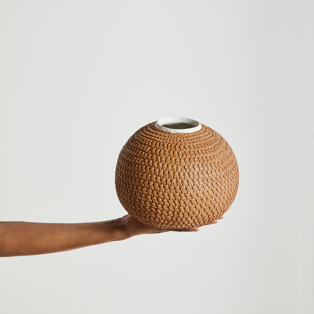 African Bibi Papier Vase - Pink, Rust, and Blue