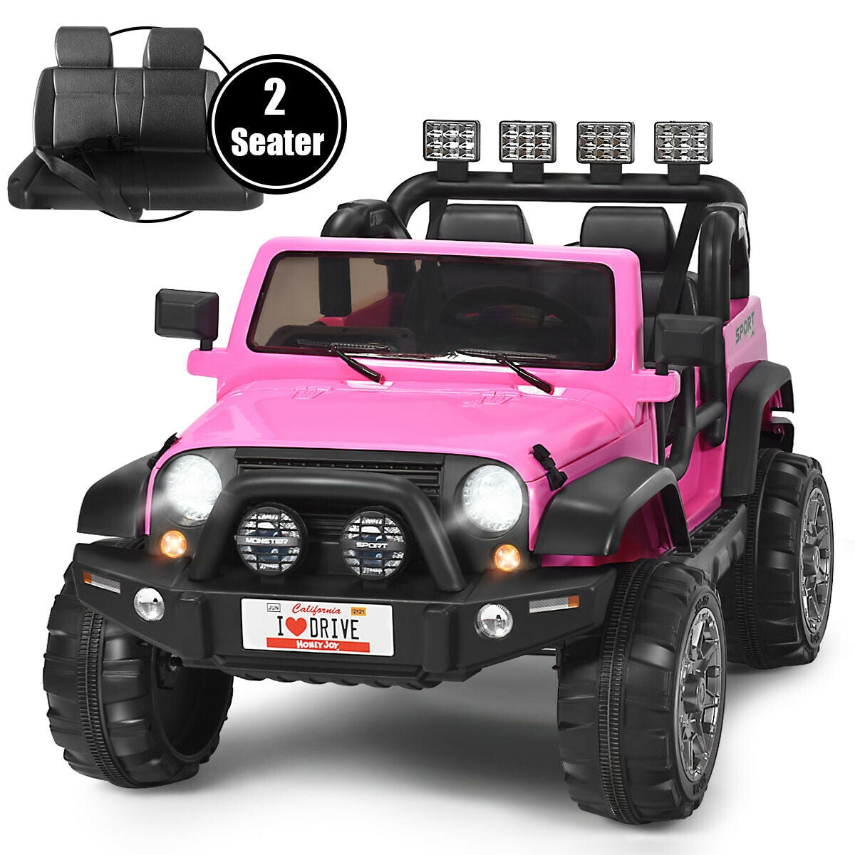 12V Pink 2-Seater Electric Ride-On Car with Remote Control