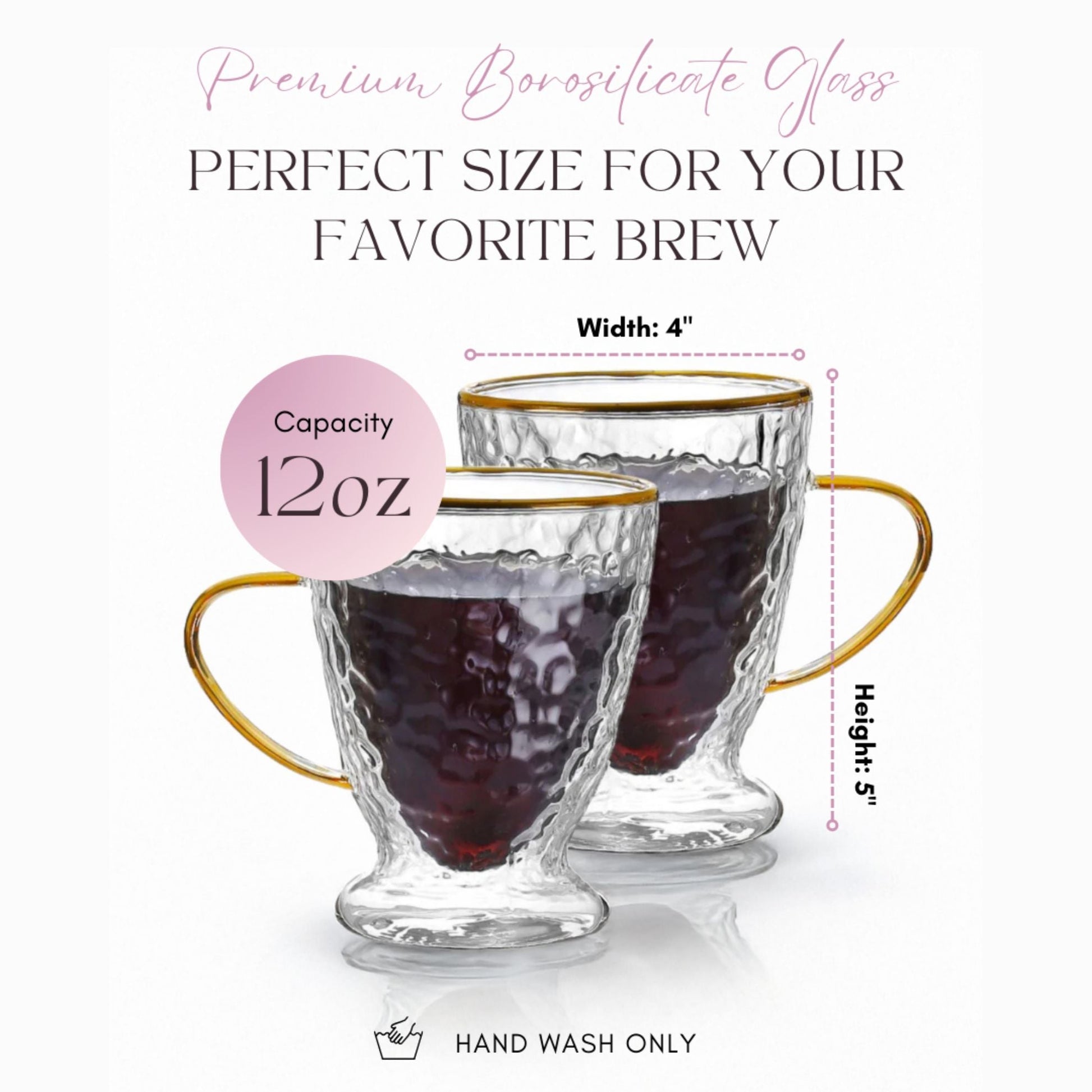 Elegant Insulated Hammered Glass Coffee Mugs - Korvel