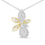 Pendentif en Diamant Floral en Or Blanc et Jaune 14K