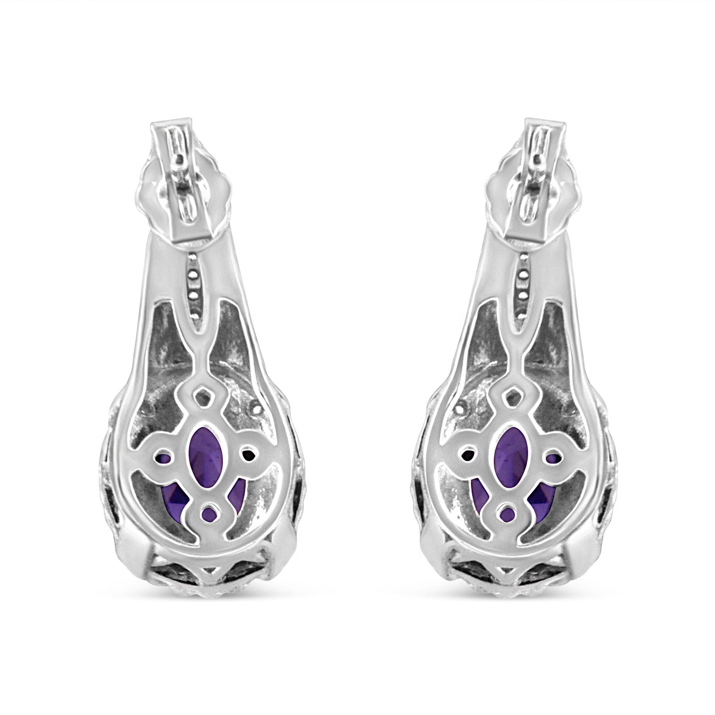 Boucles d'oreilles en argent sterling .925 avec améthyste naturelle ovale et accents de diamant