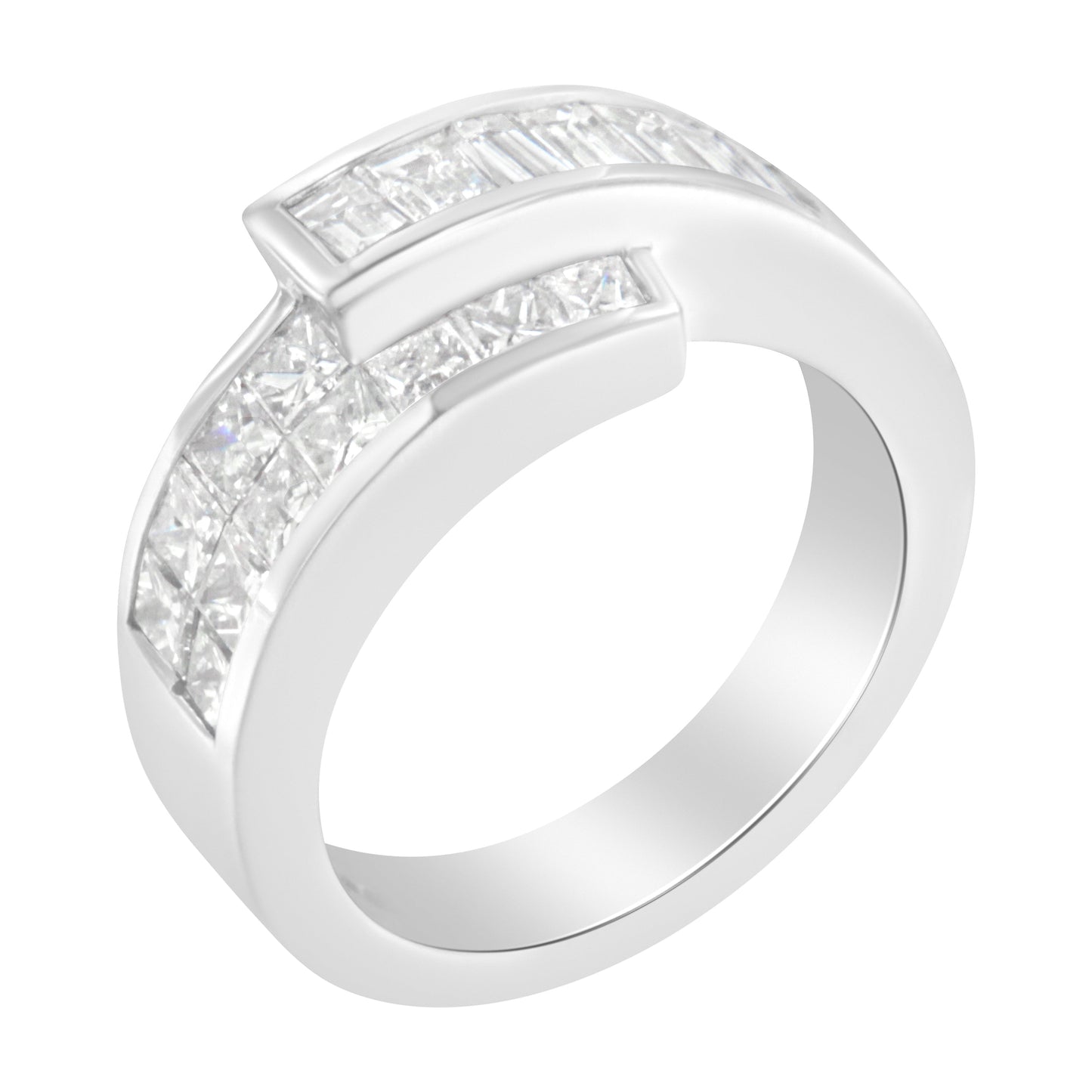 Anillo de Bypass de Diamantes Engastados en Canal de Oro Blanco de 14K - Talla 6.5