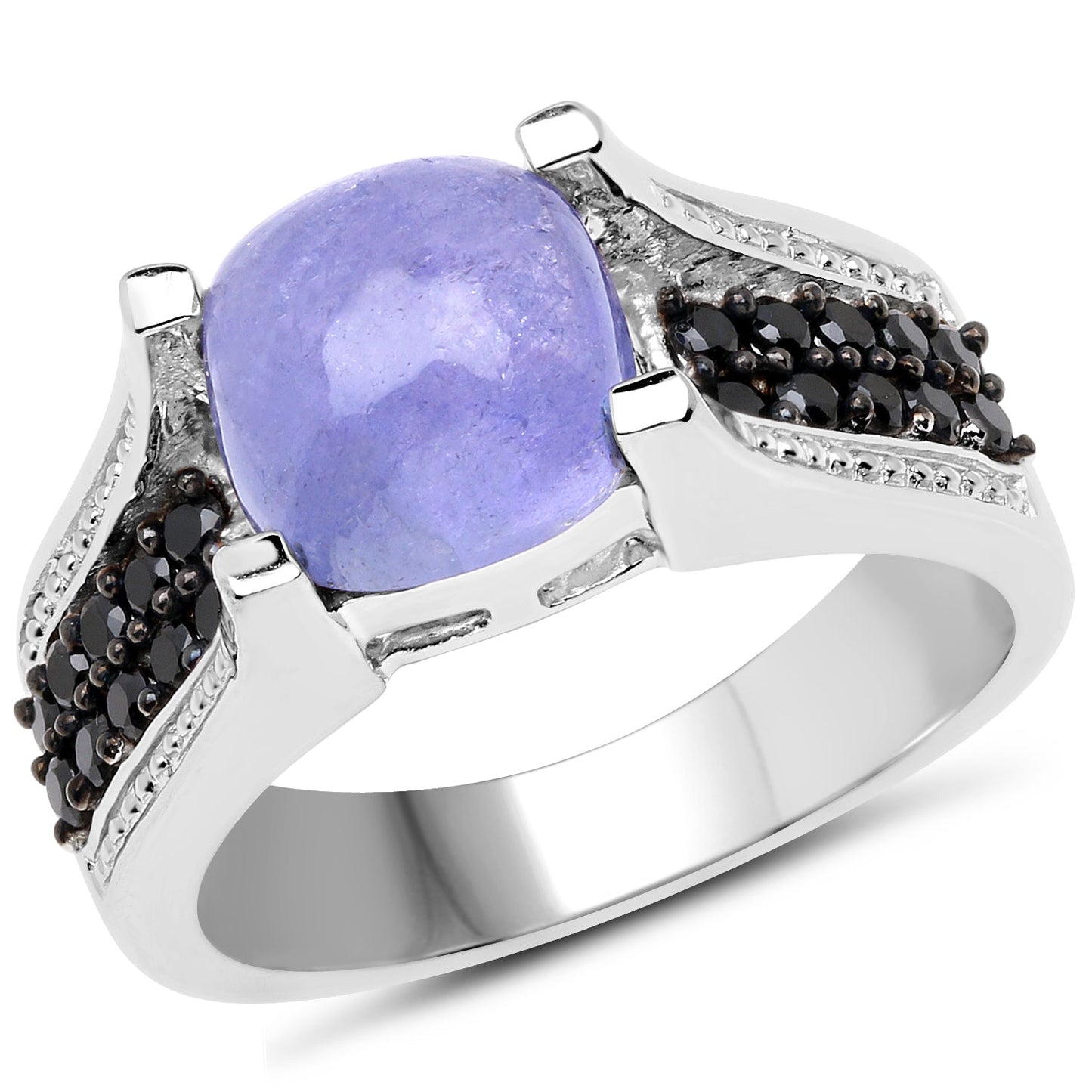 Bague en argent sterling avec tanzanite véritable de 3,20 carats et spinelle noir