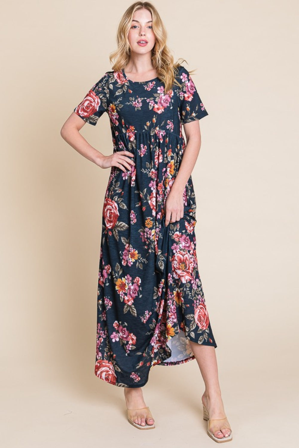 Floral Short Sleeve Maxi Dress - Elegant & Versatile