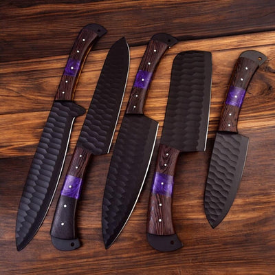 Premium Custom Kitchen Knife Collection: Handcrafted Stainless Steel with Wenge Handles - Korvel