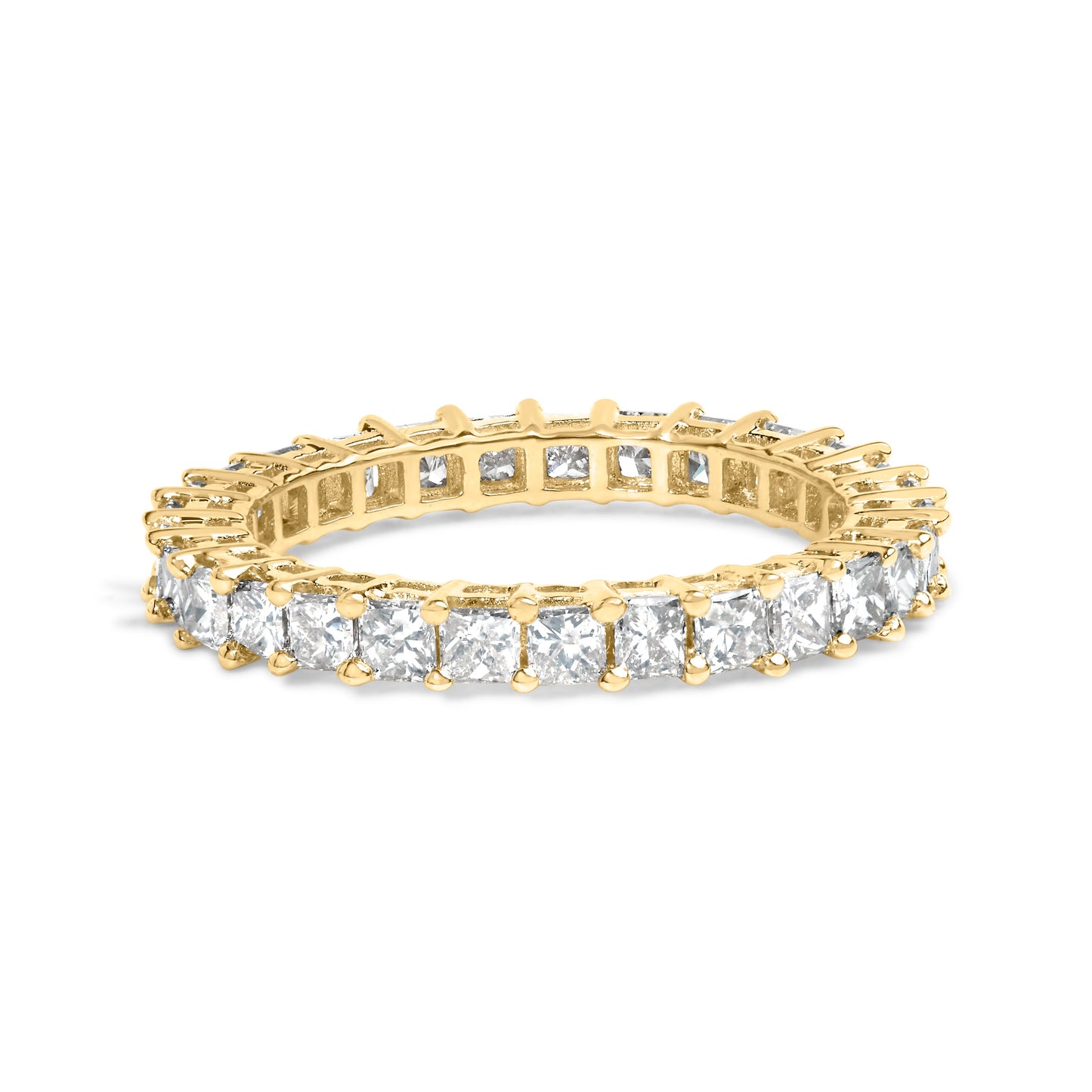Anillo Eternidad de Diamantes Corte Princesa en Oro Amarillo de 14K - Talla 7