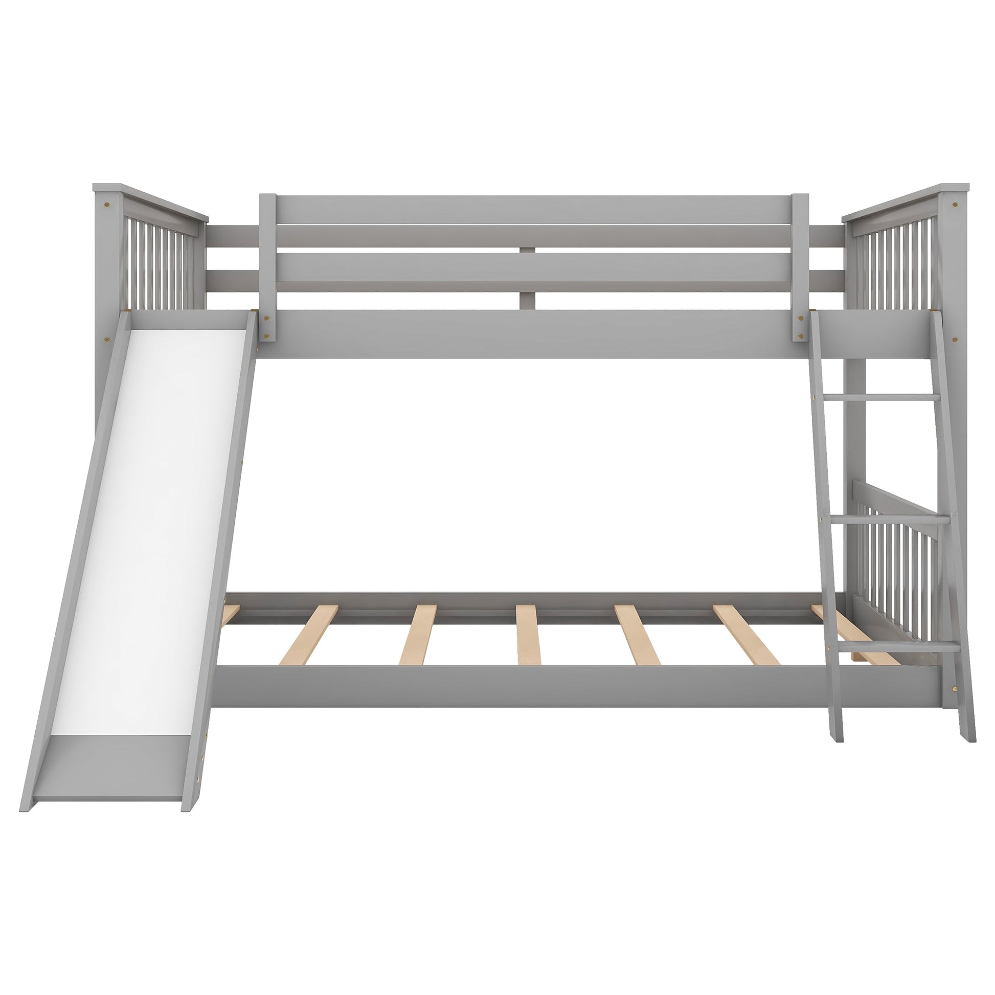 Full over Full Bunk Bed with Convertible Slide and Ladder  Gray - Korvel