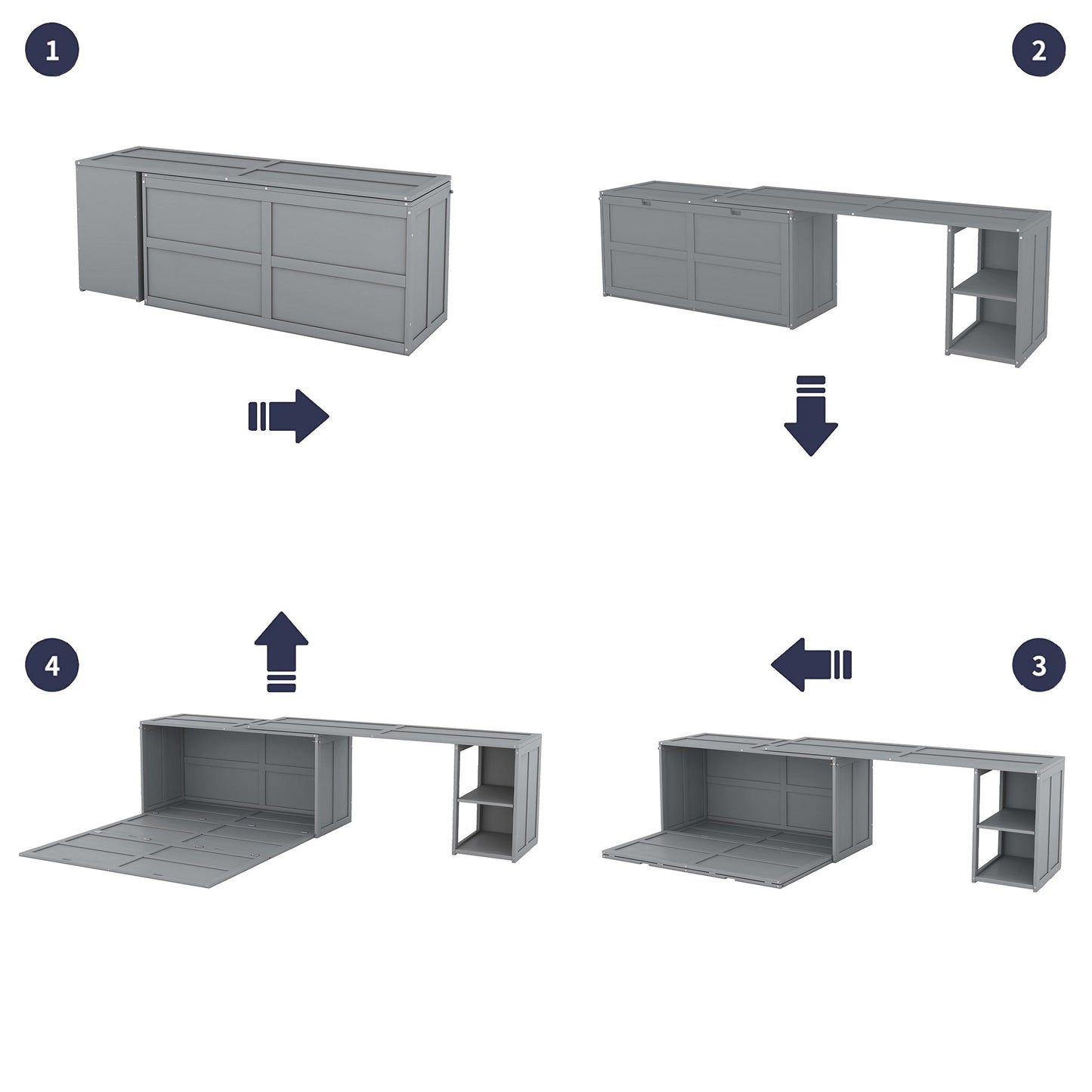 Queen Size Murphy Bed with Rotable Desk  Gray - Korvel
