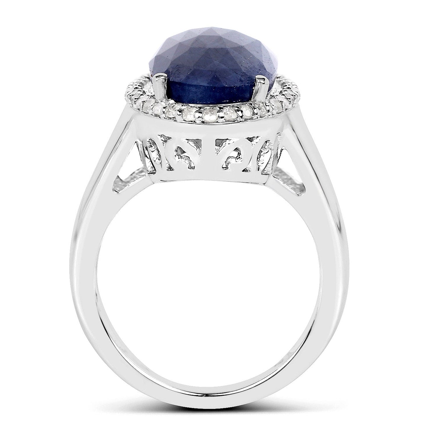 Bague de fiançailles en argent sterling .925 avec saphir bleu de 9,83 carats et diamants