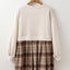 Vintage Plaid Round Neck Long Sleeve Mini Dress Cozy & Stylish Dress Retro Design Dress For Party - Korvel