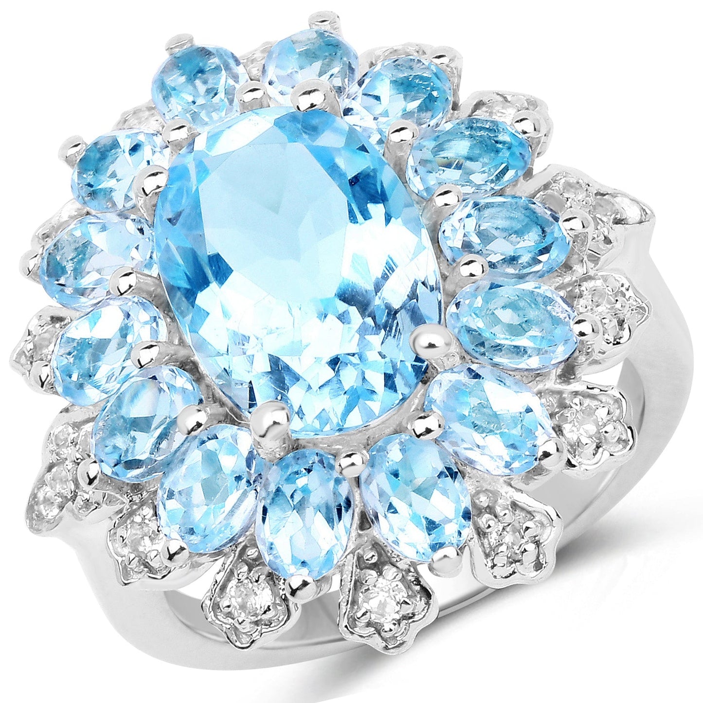 Bague en argent sterling avec topaze bleue et topaze blanche de 7,57 carats