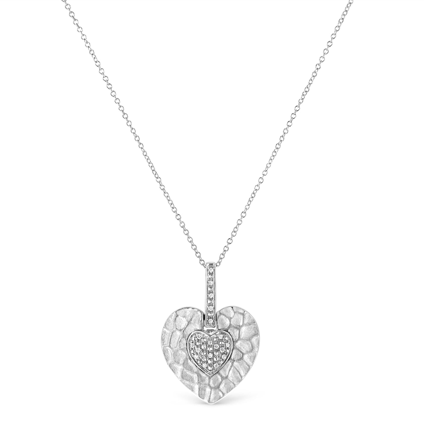 .925 Sterling Silver Heart Pendant Necklace with Diamond Accents