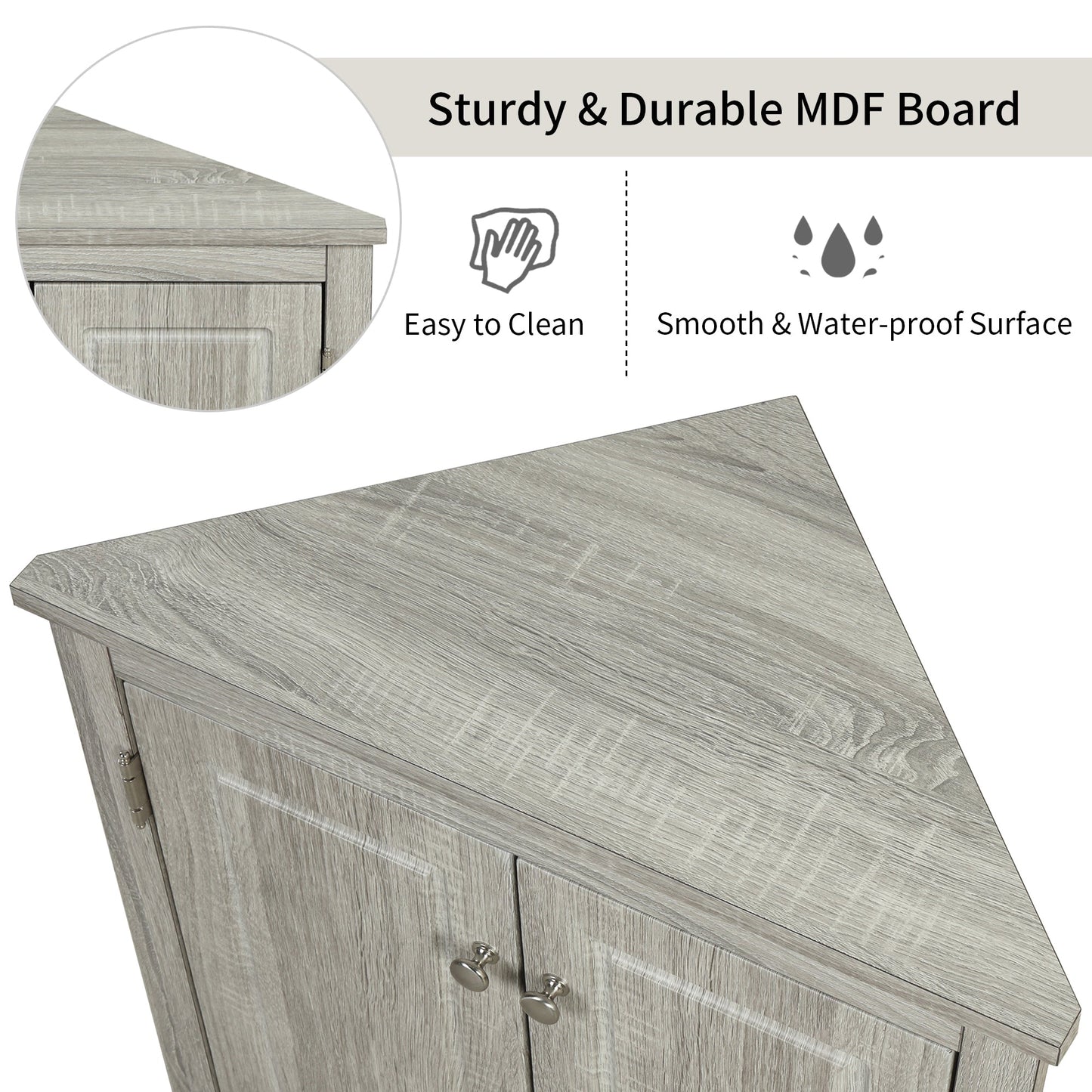 Oak Triangle Bathroom Storage Cabinet with Adjustable Shelves, Freestanding Floor Cabinet for Home Kitchen - Korvel