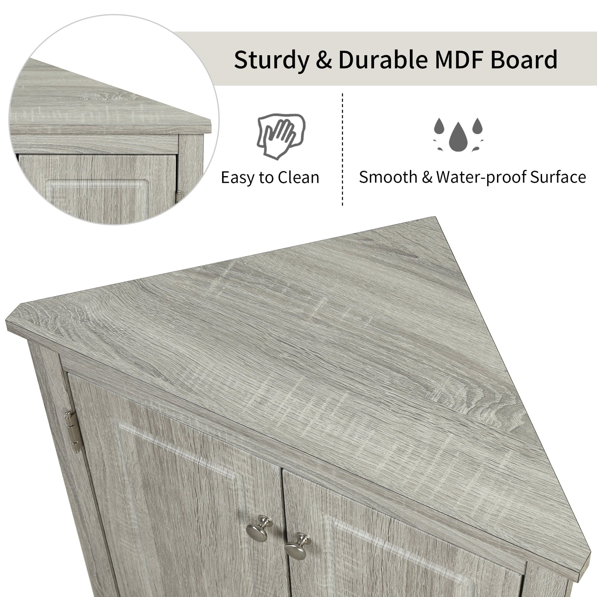 Oak Triangle Bathroom Storage Cabinet with Adjustable Shelves, Freestanding Floor Cabinet for Home Kitchen - Korvel