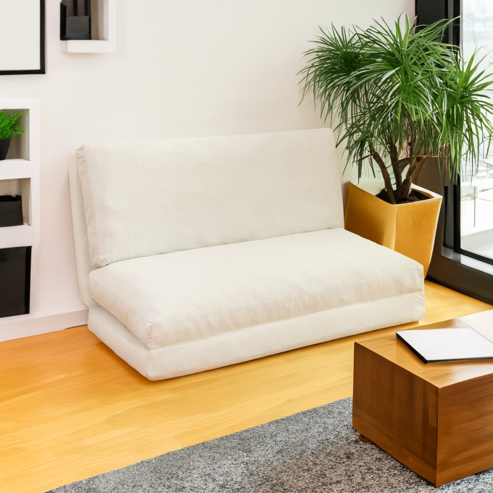 Large folding mattress sofa bean bag bed, foam filled folding mattress sofa, soft high-grade artificial fur - Korvel