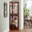 Corner Curio Dispaly Cabinet with Lights, Adjustable Tempered Glass Shelves, Mirrored Back,Cherry(E26 light bulb not included) - Korvel