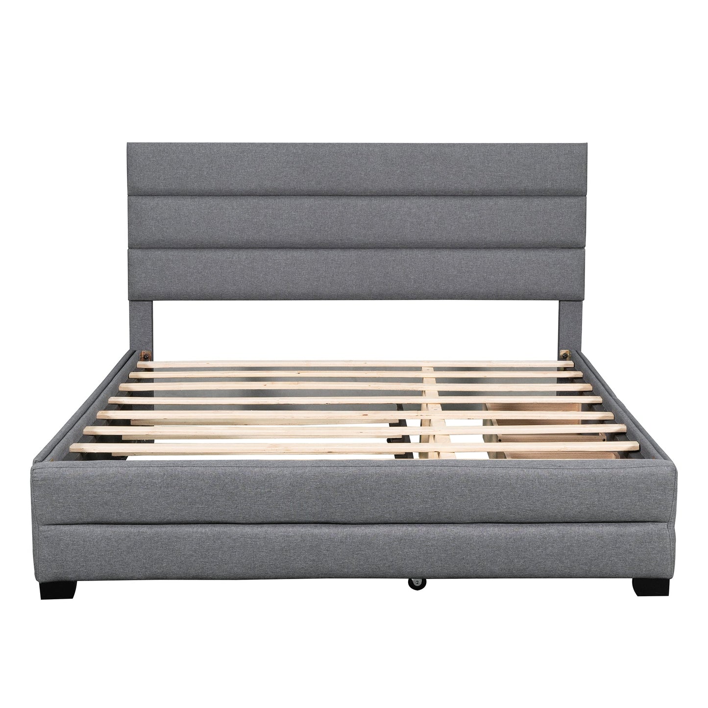 Queen Upholstered Platform Bed with Twin Size Trundle and Two Drawers Grey - Korvel
