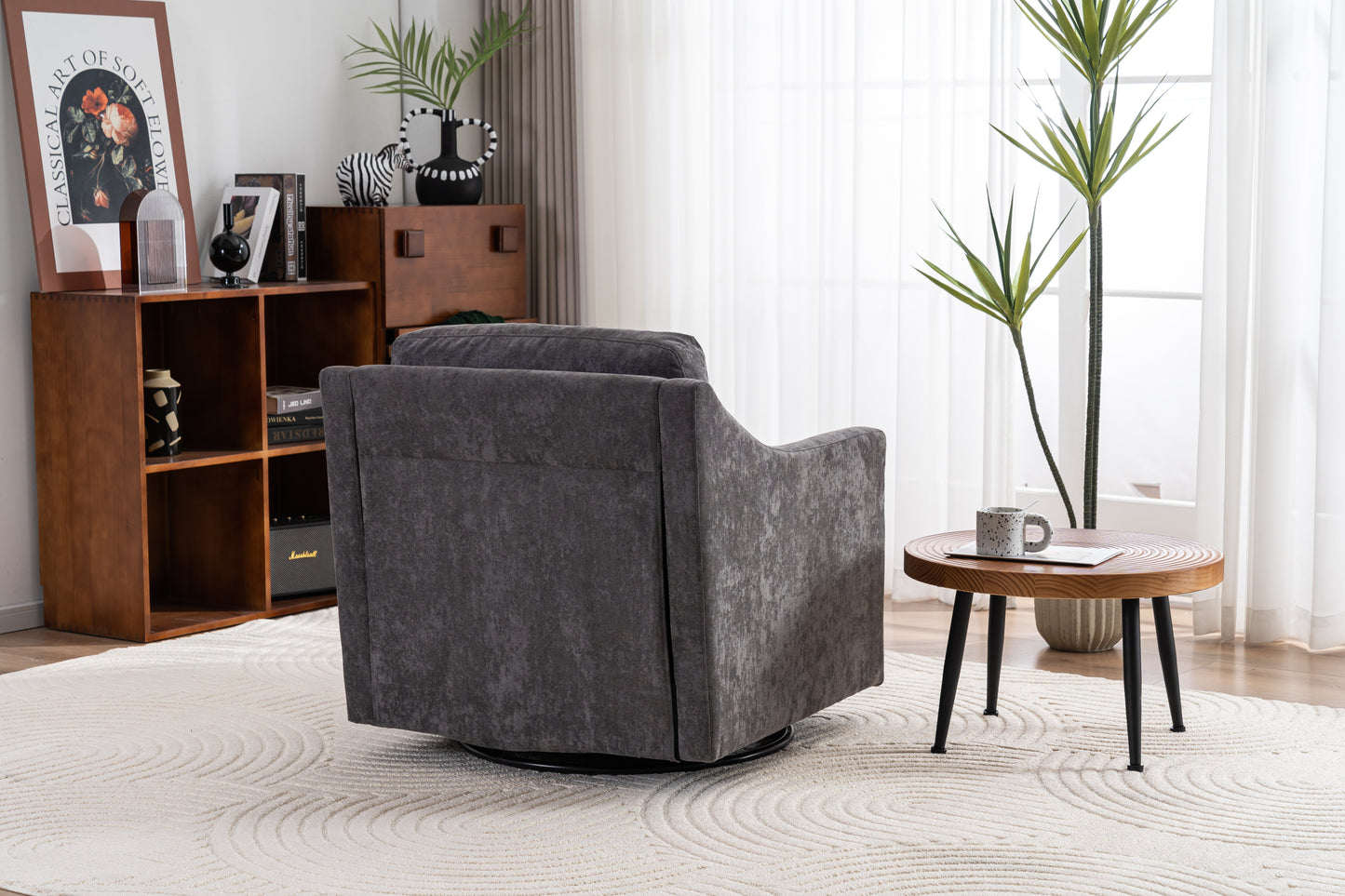 Fauteuil pivotant large avec coussin doux - Fauteuil moderne gris