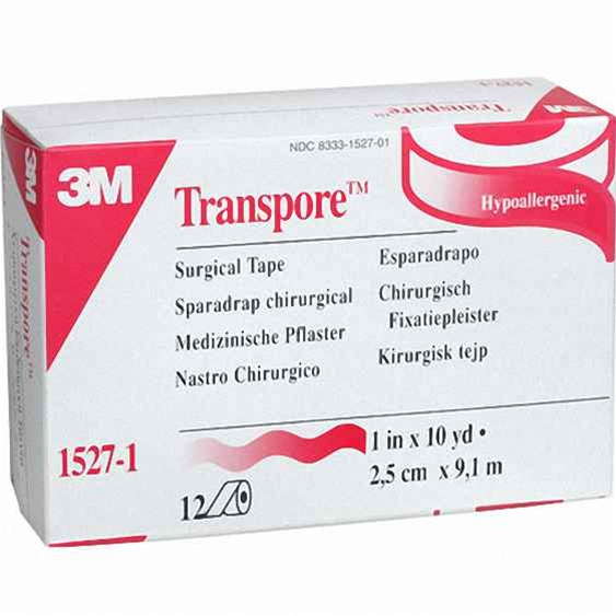 Cinta Médica Transparente 3M Transpore, 1" x 10 Yardas, Hipoalergénica