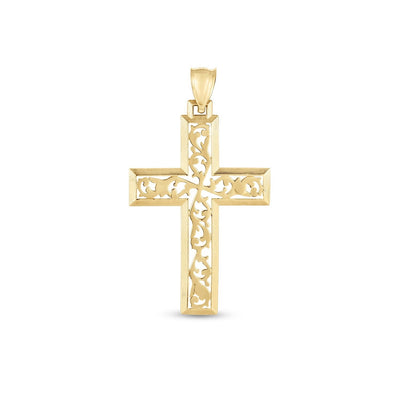 Pendentif Croix Vigne en Or Jaune 14k Poli