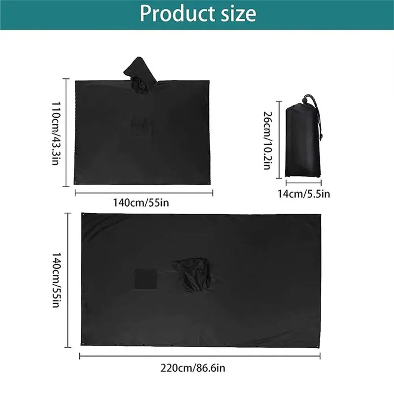 3 In 1 Outdoor Military Raincoat Hooded Sleeve Waterproof Rain Poncho Motorcycle Rain Cover Camping Hiking Travel Rainwear Tent - Korvel