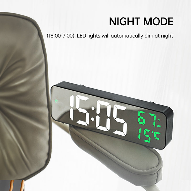 9-Inch Digital Wall Clock: Temp/Humid, Night Mode, Snooze, 12/24H, USB Plug-in LED Alarm Clock - Korvel