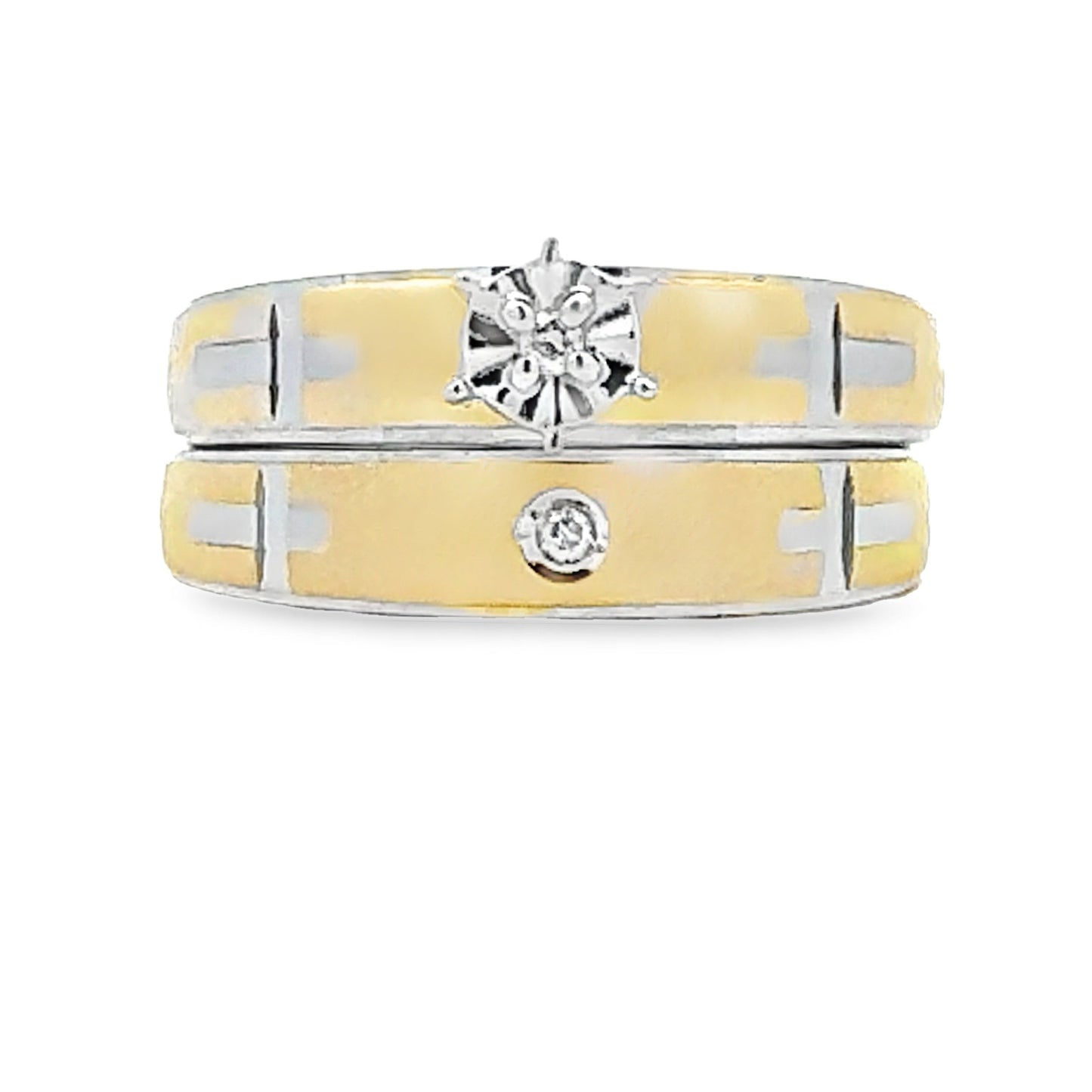 Ensemble de Bagues de Fiançailles en Diamant Élégant en Argent Sterling et Or 14KT