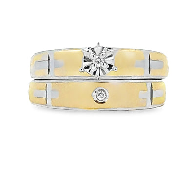 Elegant Diamond Engagement Ring Set in Sterling Silver and 14KT Gold