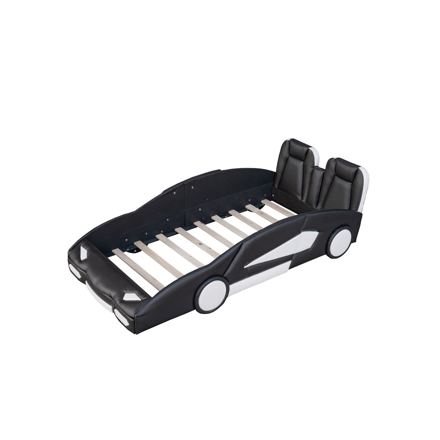 Twin Size Race Car-Shaped Platform Bed with Wheels - Black