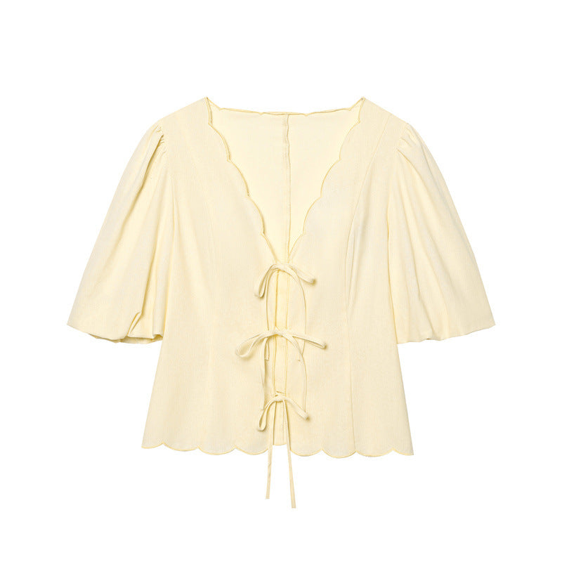 Elegant Solid Color Bubble Sleeve Blouse and Long Pants  Style Fashion Casual Loose Fit - Korvel