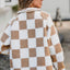 Chaqueta de Teddy de Manga Larga con Botones y Diseño a Cuadros Elegante