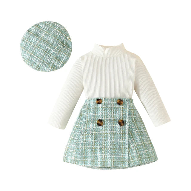 ma&baby Toddler Girls Knit Outfit Set with Plaid Skirt