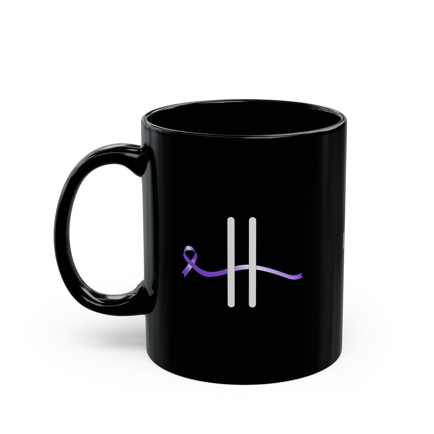 Pause for Epilepsy Awareness Purple Ribbon Black Ceramic Mug