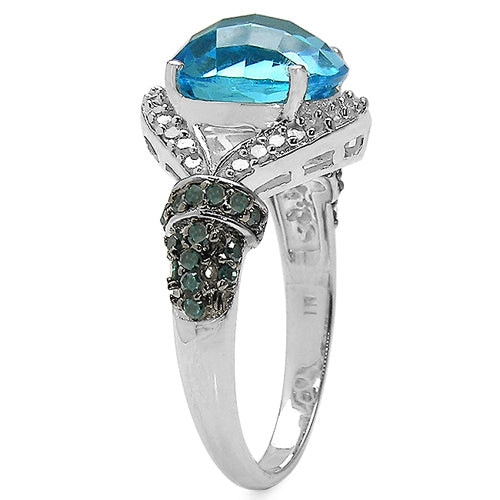 4.96 Carat Blue Topaz & Diamond Sterling Silver Ring