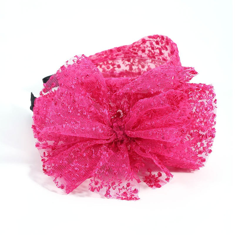 Fashionable oversized solid color lace bow headband - Korvel