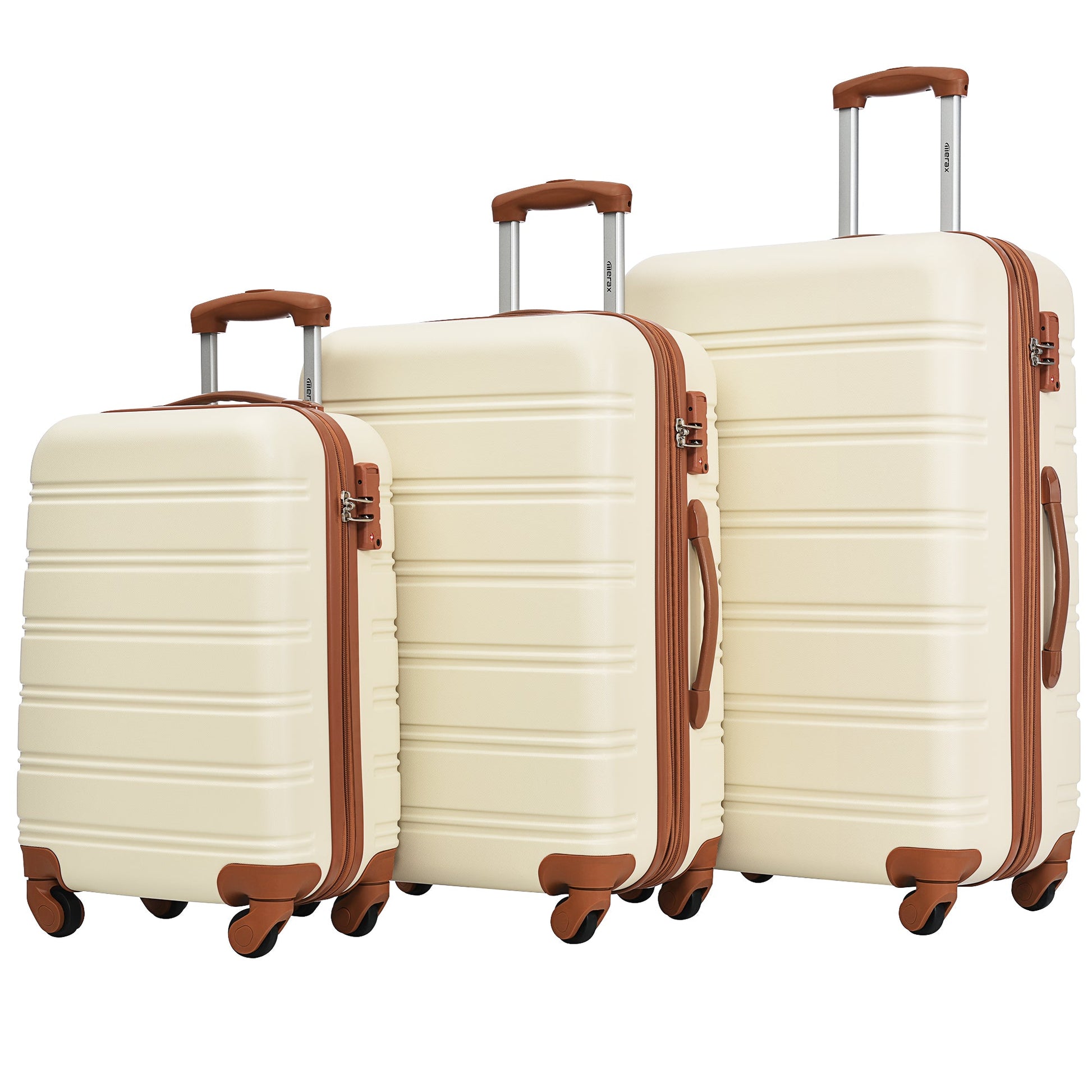Antique White 3 Piece Luggage Set Hardside Spinner Suitcase with TSA Lock 20" 24' 28" Available - Korvel